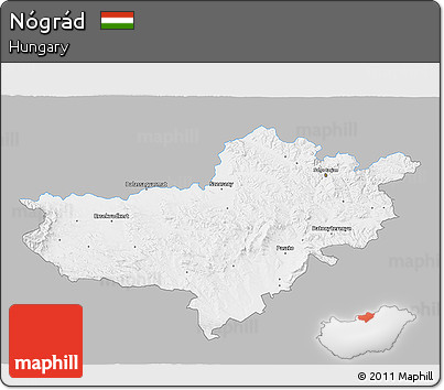 Gray 3D Map of Nógrád, single color outside