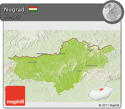 Physical 3D Map of Nógrád, lighten