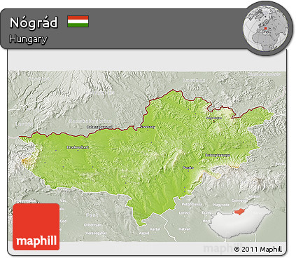 Physical 3D Map of Nógrád, lighten, semi-desaturated