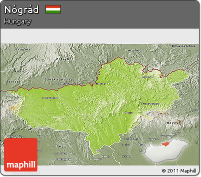 Physical 3D Map of Nógrád, semi-desaturated