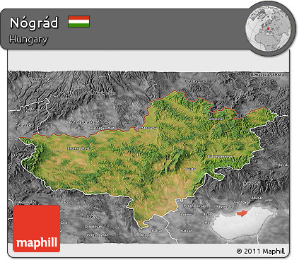 Satellite 3D Map of Nógrád, desaturated