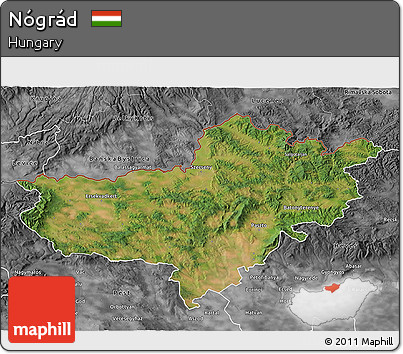 Satellite 3D Map of Nógrád, desaturated