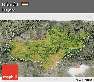 Satellite 3D Map of Nógrád, semi-desaturated