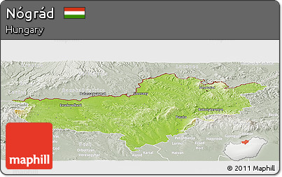 Physical Panoramic Map of Nógrád, lighten, semi-desaturated