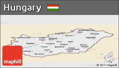 Classic Style Panoramic Map of Hungary, single color outside