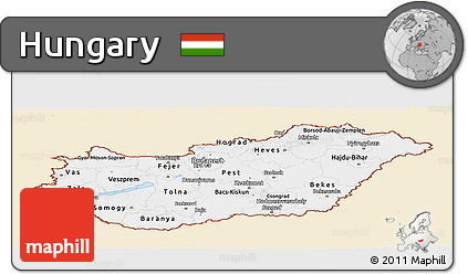 Classic Style Panoramic Map of Hungary, single color outside