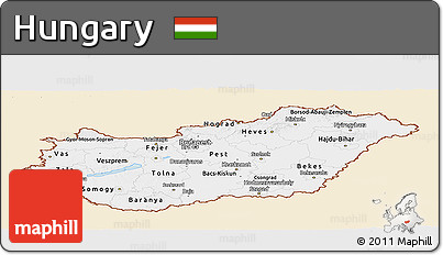 Classic Style Panoramic Map of Hungary, single color outside