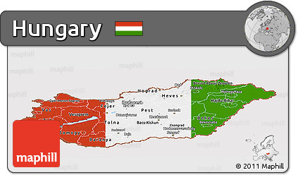 Flag Panoramic Map of Hungary, flag aligned to the middle