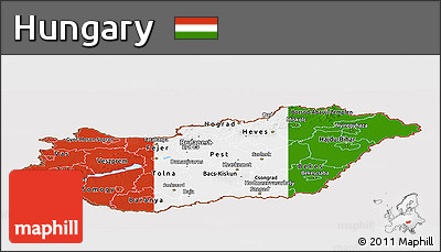 Flag Panoramic Map of Hungary, flag aligned to the middle