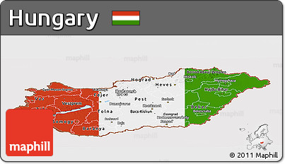 Flag Panoramic Map of Hungary, flag aligned to the middle