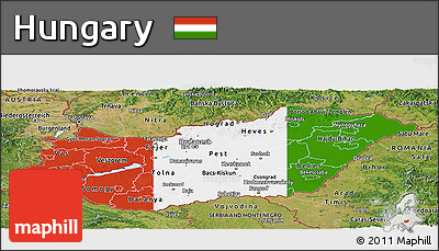 Flag Panoramic Map of Hungary, satellite outside, flag rotated
