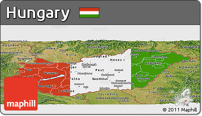 Flag Panoramic Map of Hungary, satellite outside, flag rotated