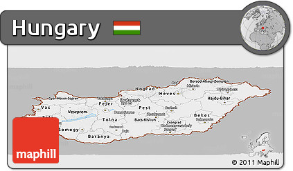 Gray Panoramic Map of Hungary, single color outside