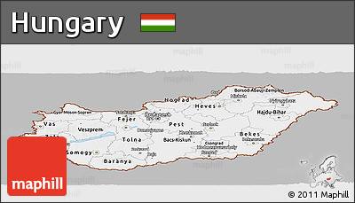 Gray Panoramic Map of Hungary, single color outside