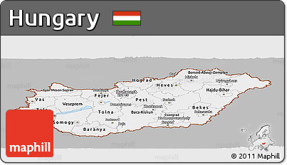 Gray Panoramic Map of Hungary, single color outside
