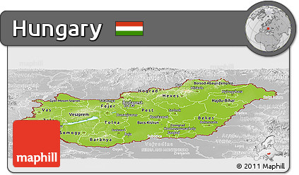 Physical Panoramic Map of Hungary, lighten, desaturated