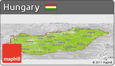Physical Panoramic Map of Hungary, lighten, desaturated