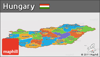 Political Panoramic Map of Hungary, cropped outside