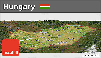 Satellite Panoramic Map of Hungary, darken