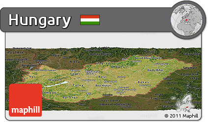 Satellite Panoramic Map of Hungary, darken