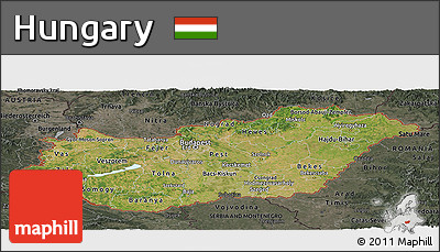 Satellite Panoramic Map of Hungary, darken, semi-desaturated