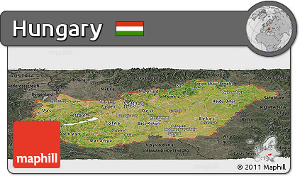 Satellite Panoramic Map of Hungary, darken, semi-desaturated