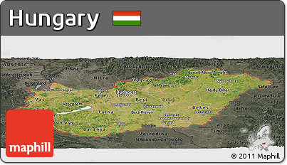 Satellite Panoramic Map of Hungary, darken, semi-desaturated