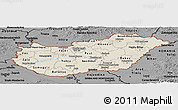 Shaded Relief Panoramic Map of Hungary, darken, desaturated
