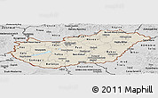 Shaded Relief Panoramic Map of Hungary, desaturated