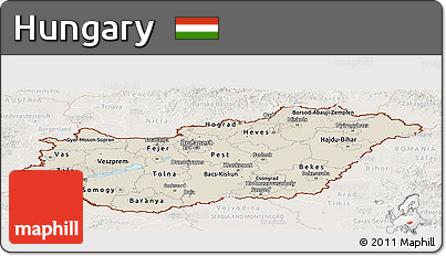 Shaded Relief Panoramic Map of Hungary, lighten