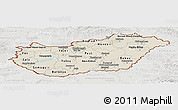 Shaded Relief Panoramic Map of Hungary, lighten, semi-desaturated