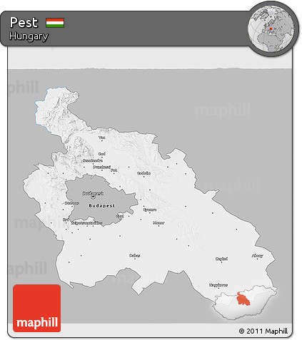 Gray 3D Map of Pest, single color outside