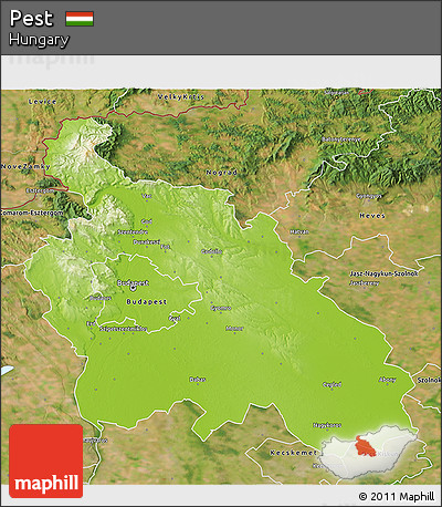 Physical 3D Map of Pest, satellite outside