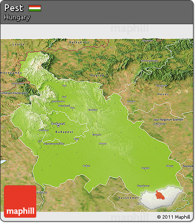 Physical 3D Map of Pest, satellite outside