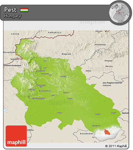 Physical 3D Map of Pest, shaded relief outside