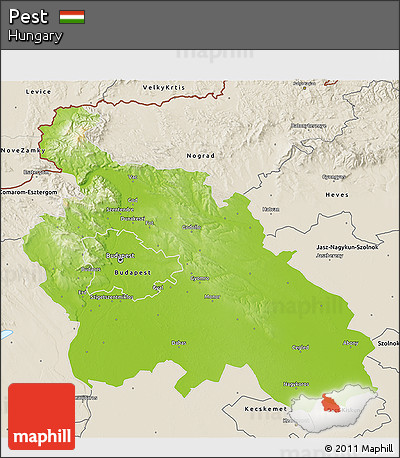 Physical 3D Map of Pest, shaded relief outside