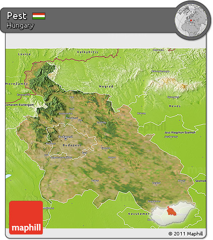 Satellite 3D Map of Pest, physical outside
