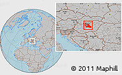 Gray Location Map of Pest, within the entire country, hill shading