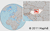 Gray Location Map of Pest, highlighted country, hill shading