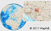 Shaded Relief Location Map of Pest, within the entire country