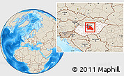 Shaded Relief Location Map of Pest, highlighted country