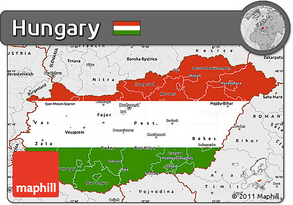 Flag Simple Map of Hungary, single color outside, borders and labels, flag centered