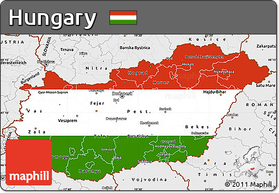 Flag Simple Map of Hungary, single color outside, borders and labels, flag centered