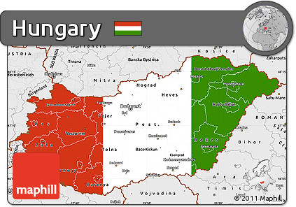 Flag Simple Map of Hungary, single color outside, borders and labels, flag aligned to the middle