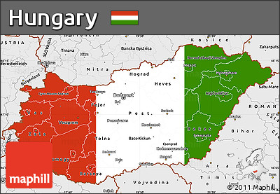 Flag Simple Map of Hungary, single color outside, borders and labels, flag aligned to the middle