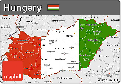 Flag Simple Map of Hungary, single color outside, borders and labels, flag rotated