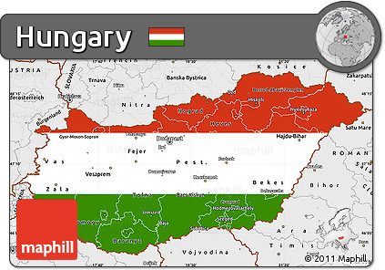 Flag Simple Map of Hungary, single color outside, borders and labels