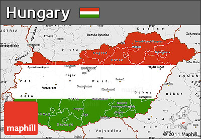 Flag Simple Map of Hungary, single color outside, borders and labels