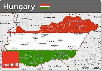 Flag Simple Map of Hungary, single color outside, borders and labels
