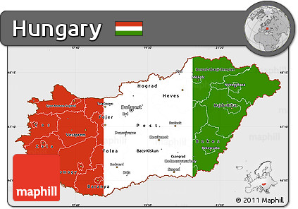 Flag Simple Map of Hungary, single color outside, flag aligned to the middle